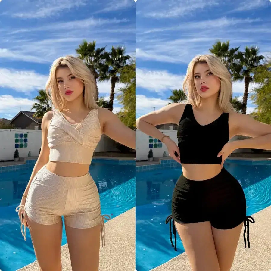 New Women's Two-Piece Bikini Swimsuit Striped Fabric TK089 Quick Dry Nylon Polyester Triangle Top Fitness Running Sportswear - wilf Trend