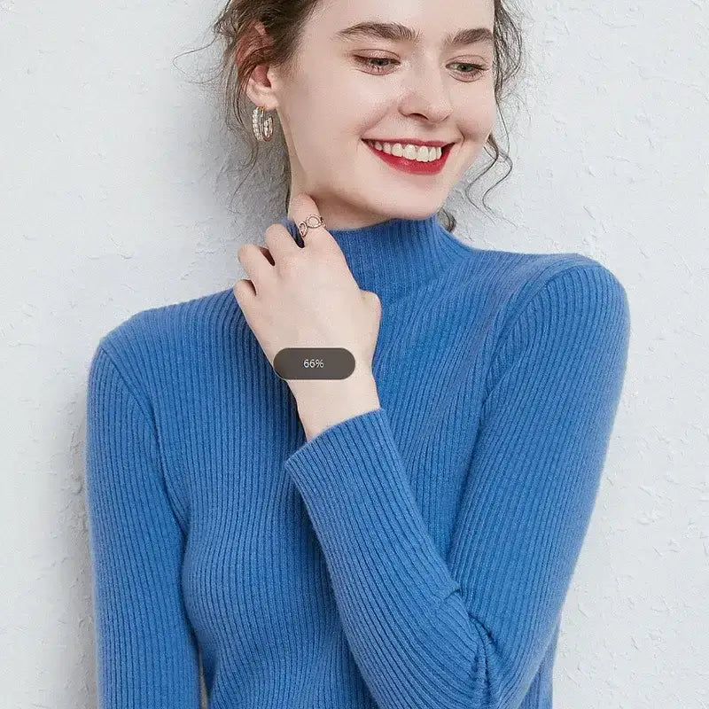 Autumn Winter New Half Turtleneck Pullover Sweater for Women Slim Fit Short Long Sleeve Knitted Base Shirt Polyester Viscose Fiber Sweater - wilf Trend