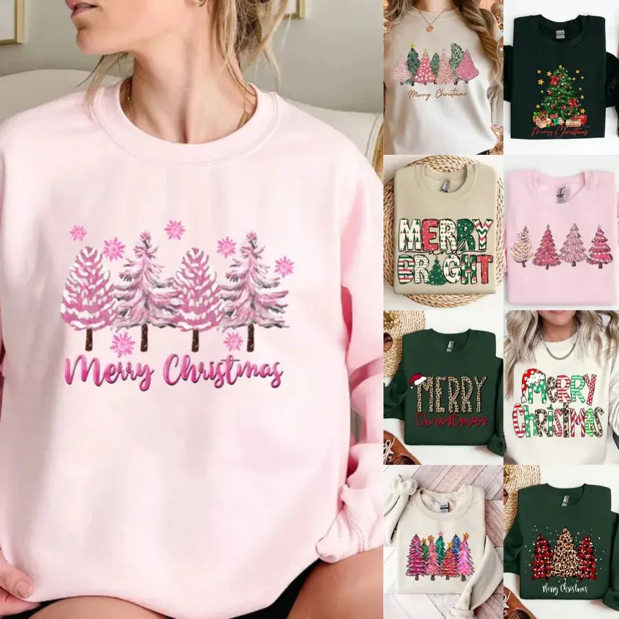 Pink Christmas Tree Printed Sweatshirt for Women – Wilf Trend
