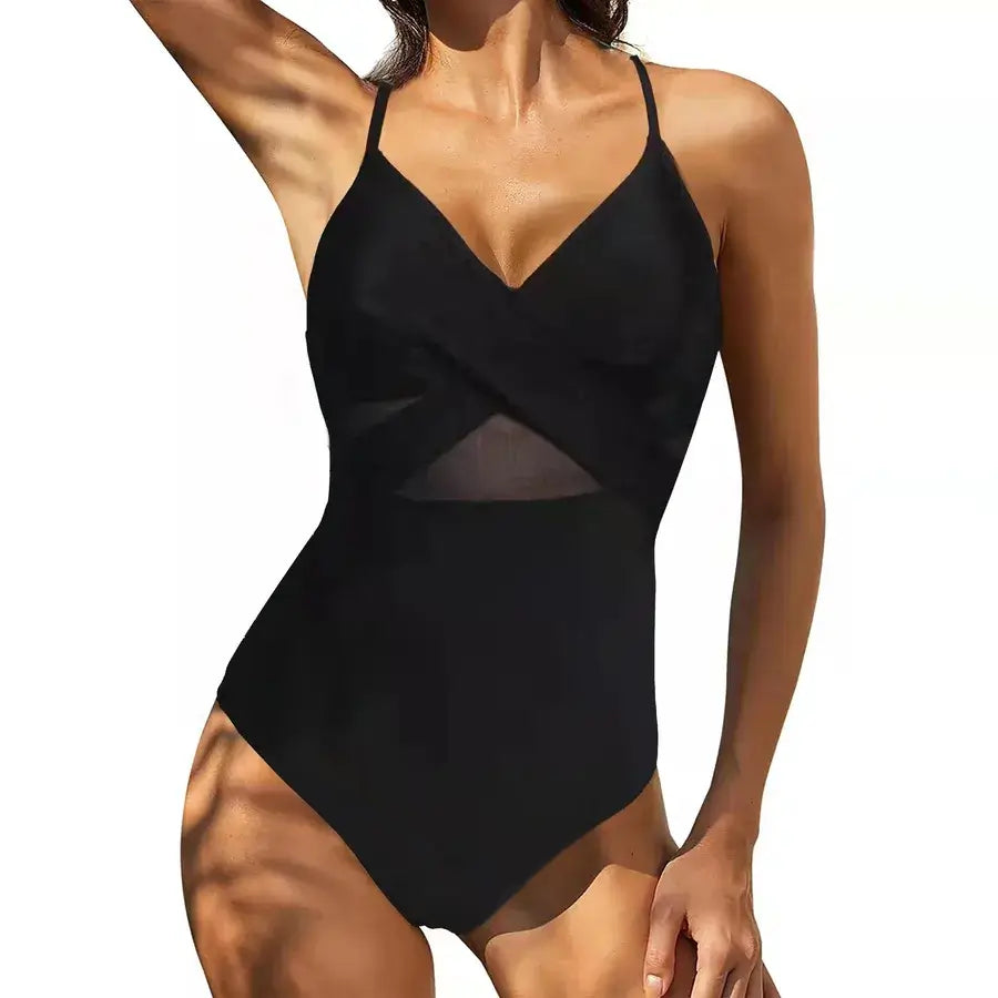  Women’s sexy one piece swimwear solid color beach bodysuit

