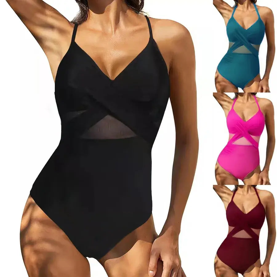 Women’s sexy one piece swimwear solid color beach bodysuit
