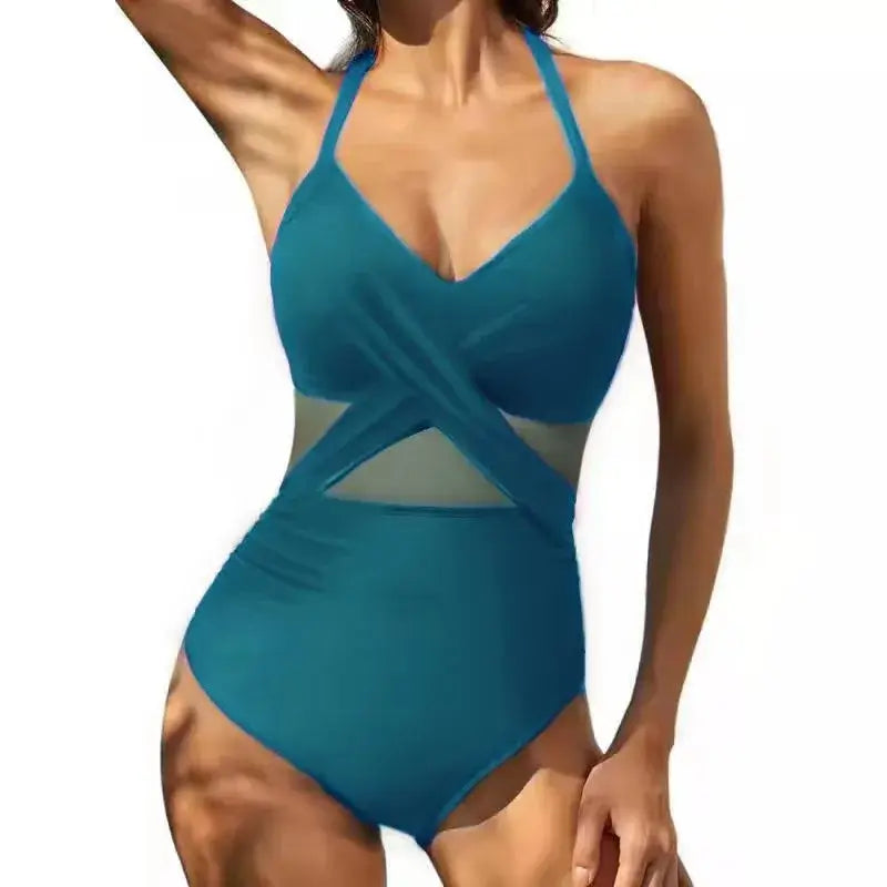  Women’s sexy one piece swimwear solid color beach bodysuit
